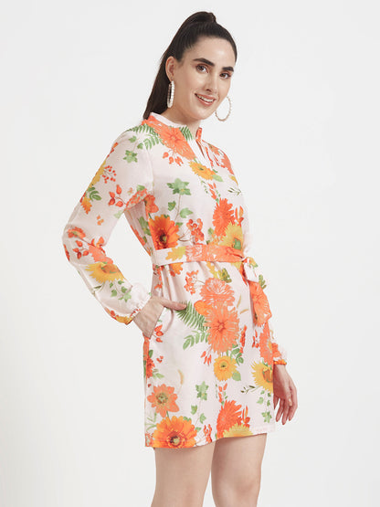 Premium Muslin Digital Print  Midi Dress With Slash Pocket
