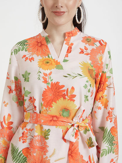 Premium Muslin Digital Print  Midi Dress With Slash Pocket