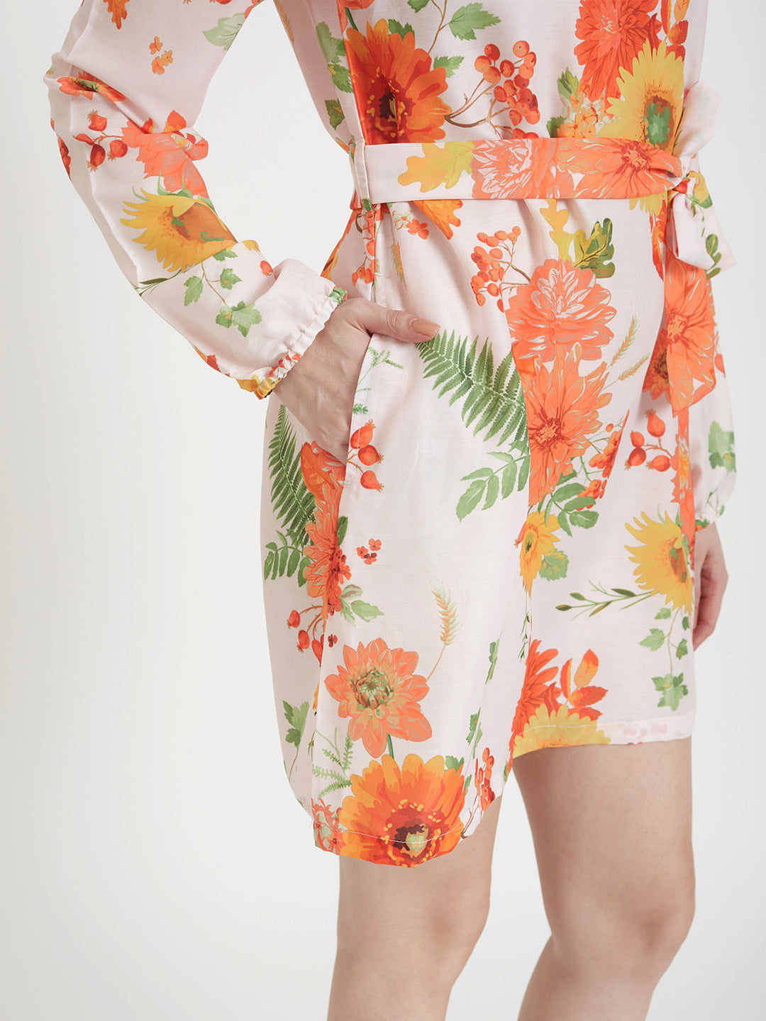 Premium Muslin Digital Print  Midi Dress With Slash Pocket