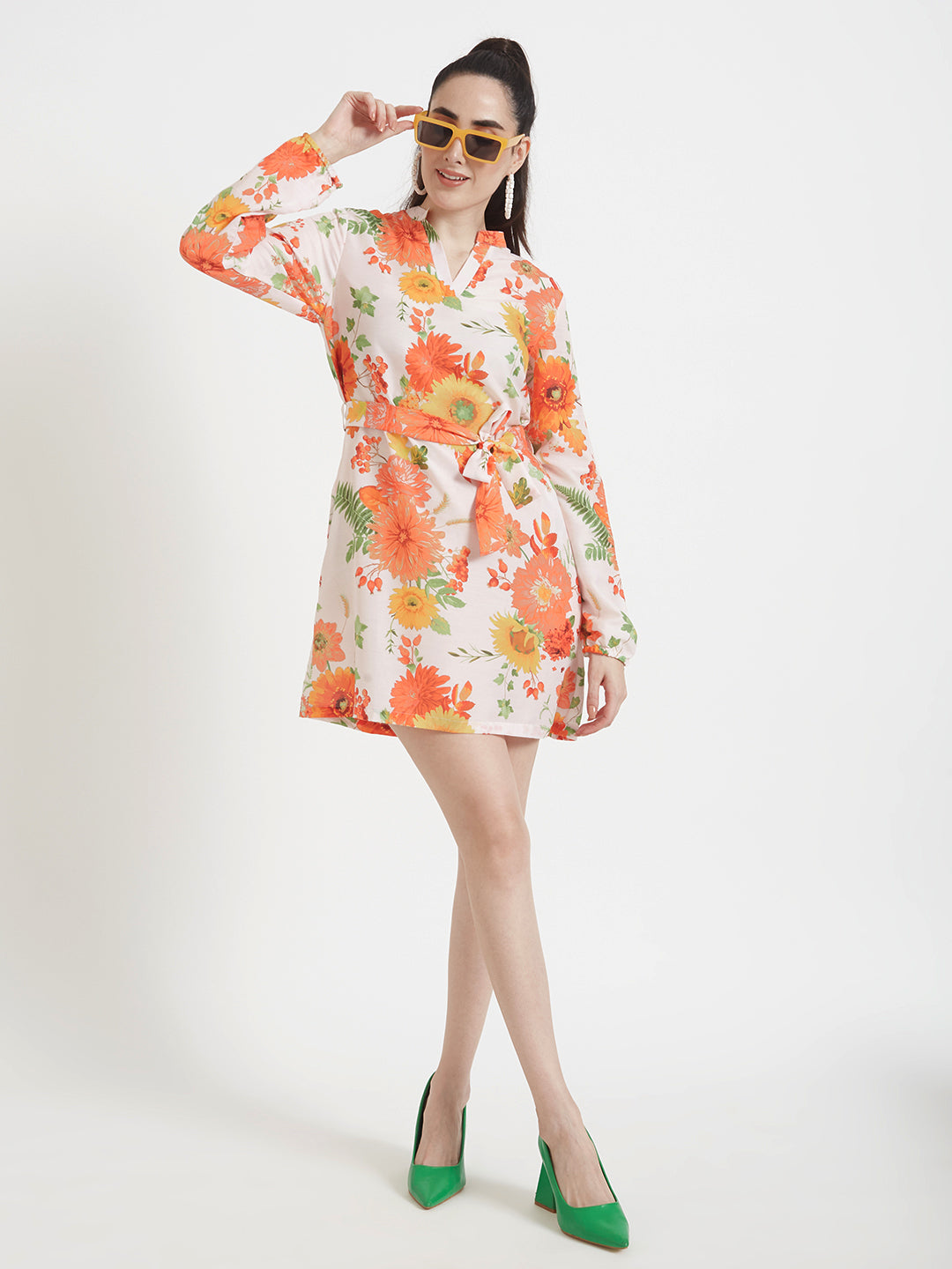Premium Muslin Digital Print  Midi Dress With Slash Pocket