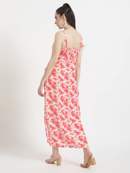 Luxury  Satin Digital Print  Maxi Dress With Slash Pocket