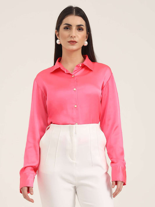 Ballerina Pink Regular Fit Summer Satin Shirt