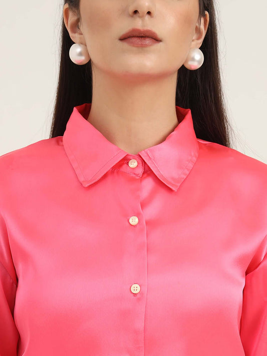 Ballerina Pink Regular Fit Summer Satin Shirt