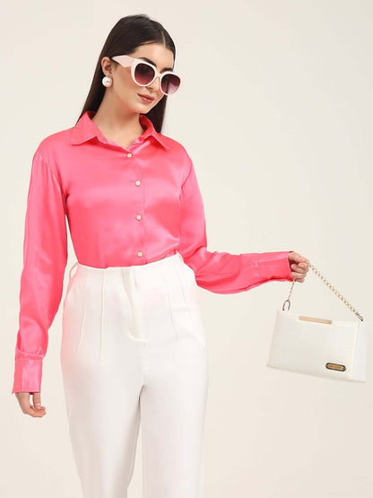 Ballerina Pink Regular Fit Summer Satin Shirt