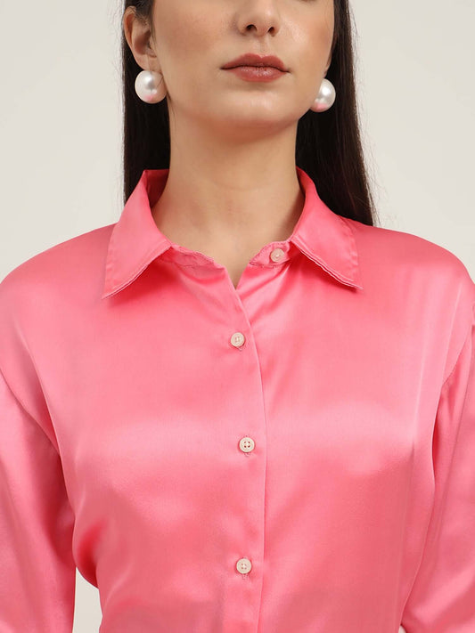 Bubblegum Pink Regular Fit Summer Satin Shirt