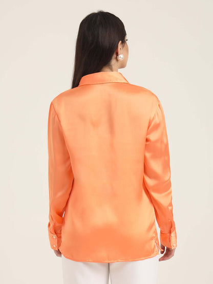 Crimson Orange Regular Fit Summer Satin Shirt