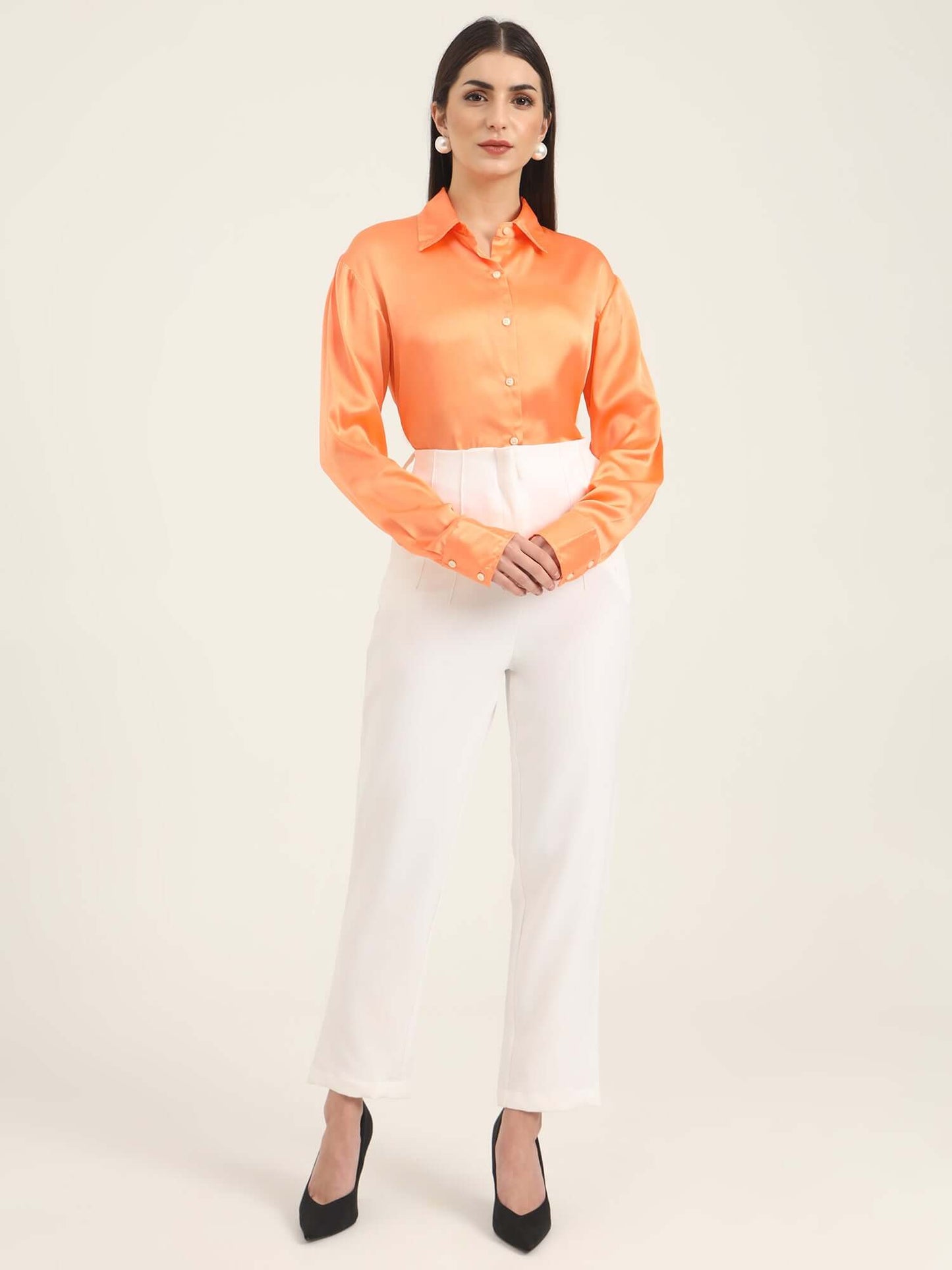 Crimson Orange Regular Fit Summer Satin Shirt