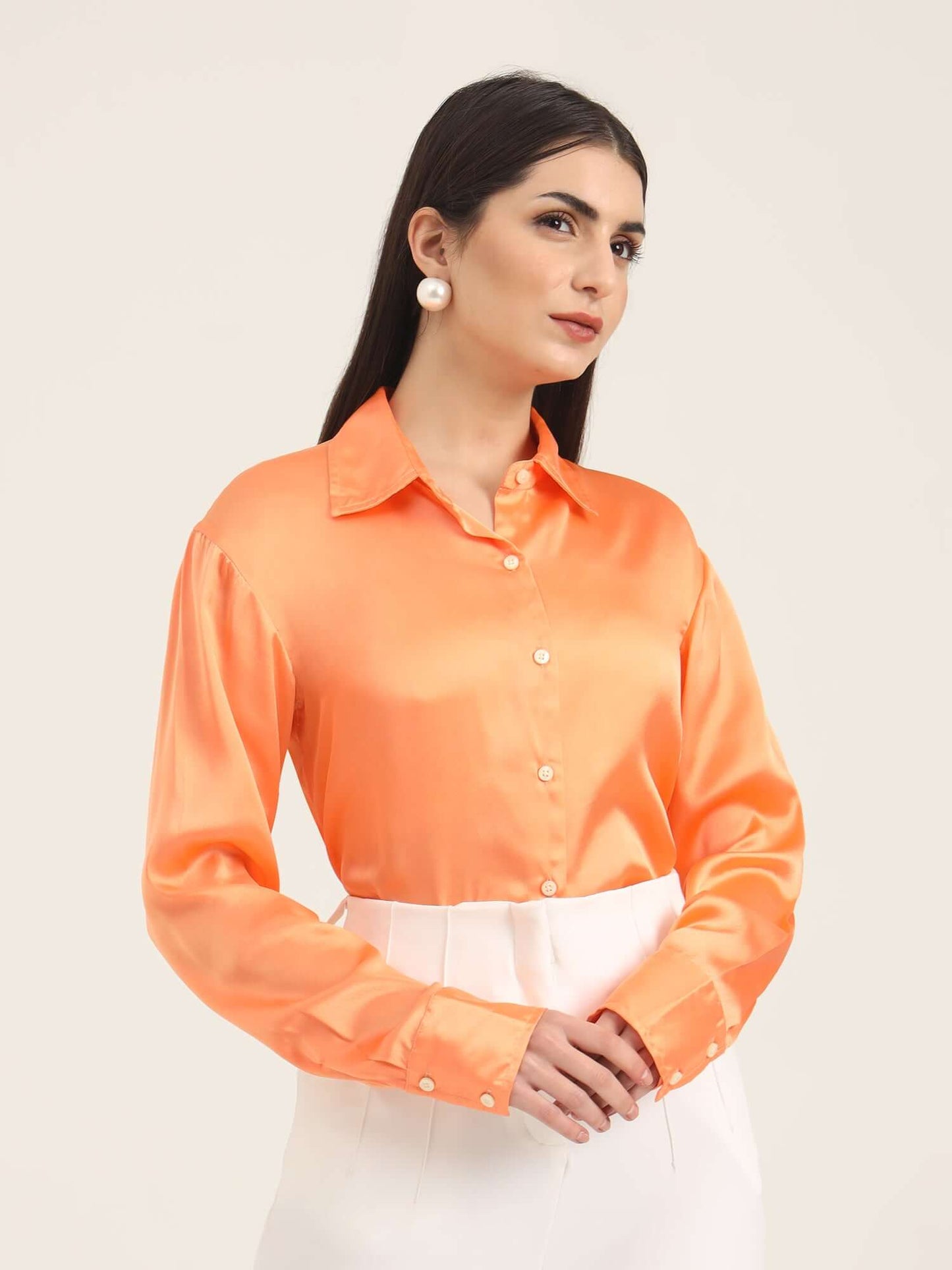Crimson Orange Regular Fit Summer Satin Shirt