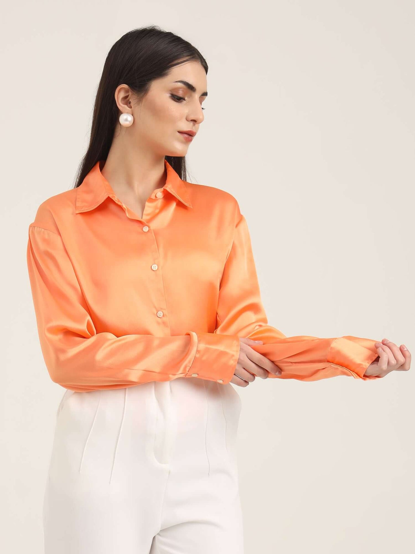 Crimson Orange Regular Fit Summer Satin Shirt