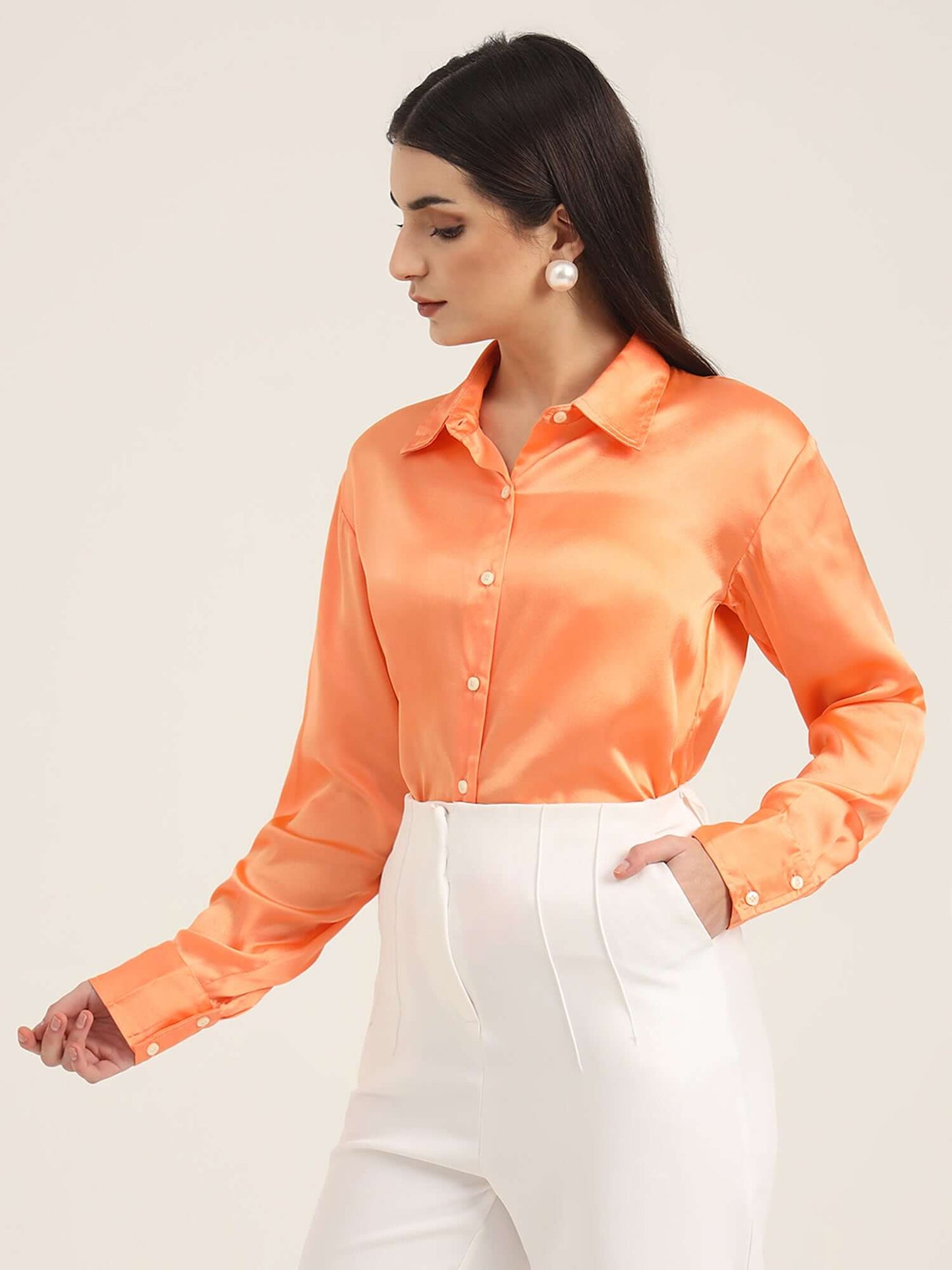 Crimson Orange Regular Fit Summer Satin Shirt