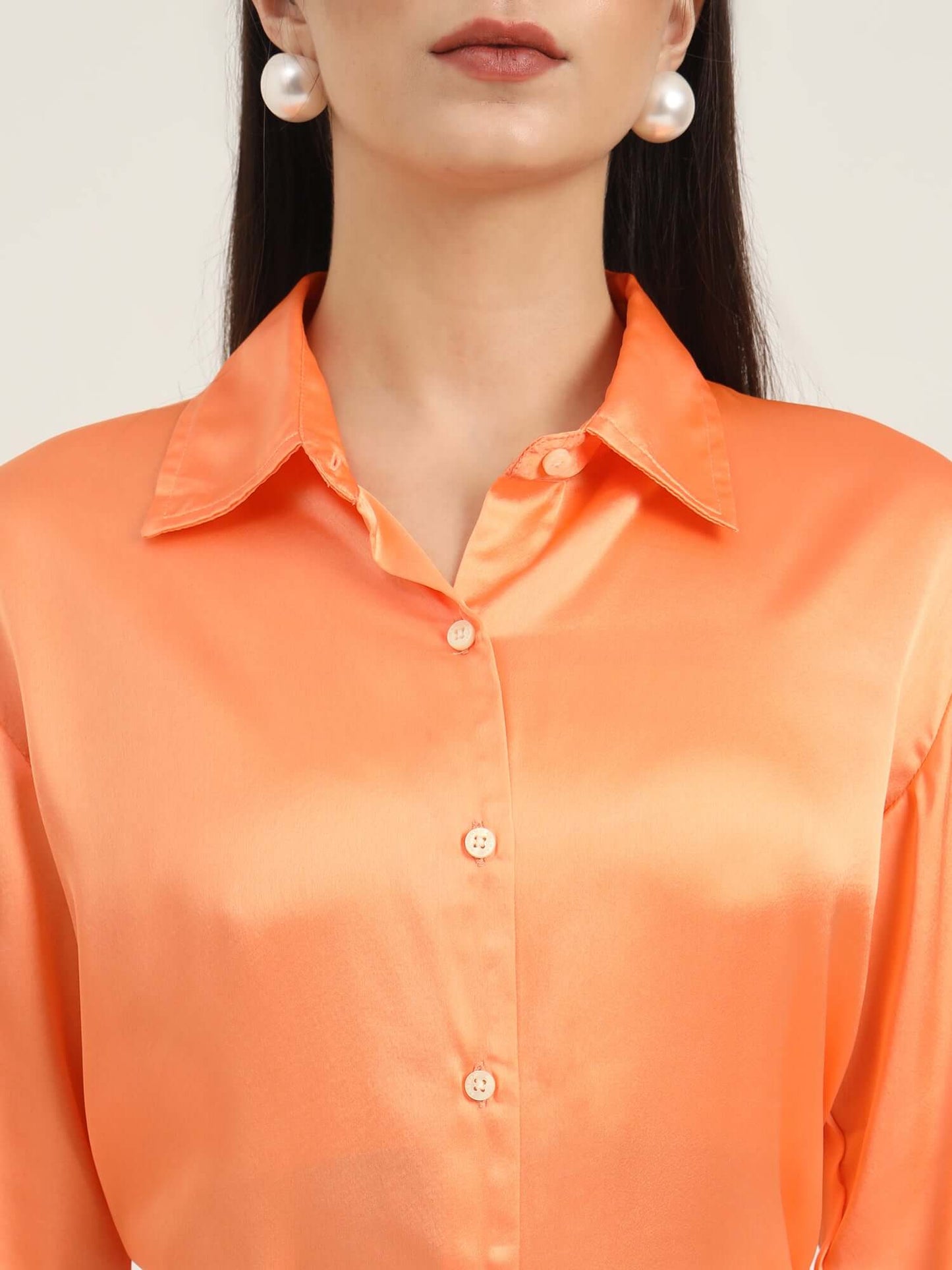 Crimson Orange Regular Fit Summer Satin Shirt
