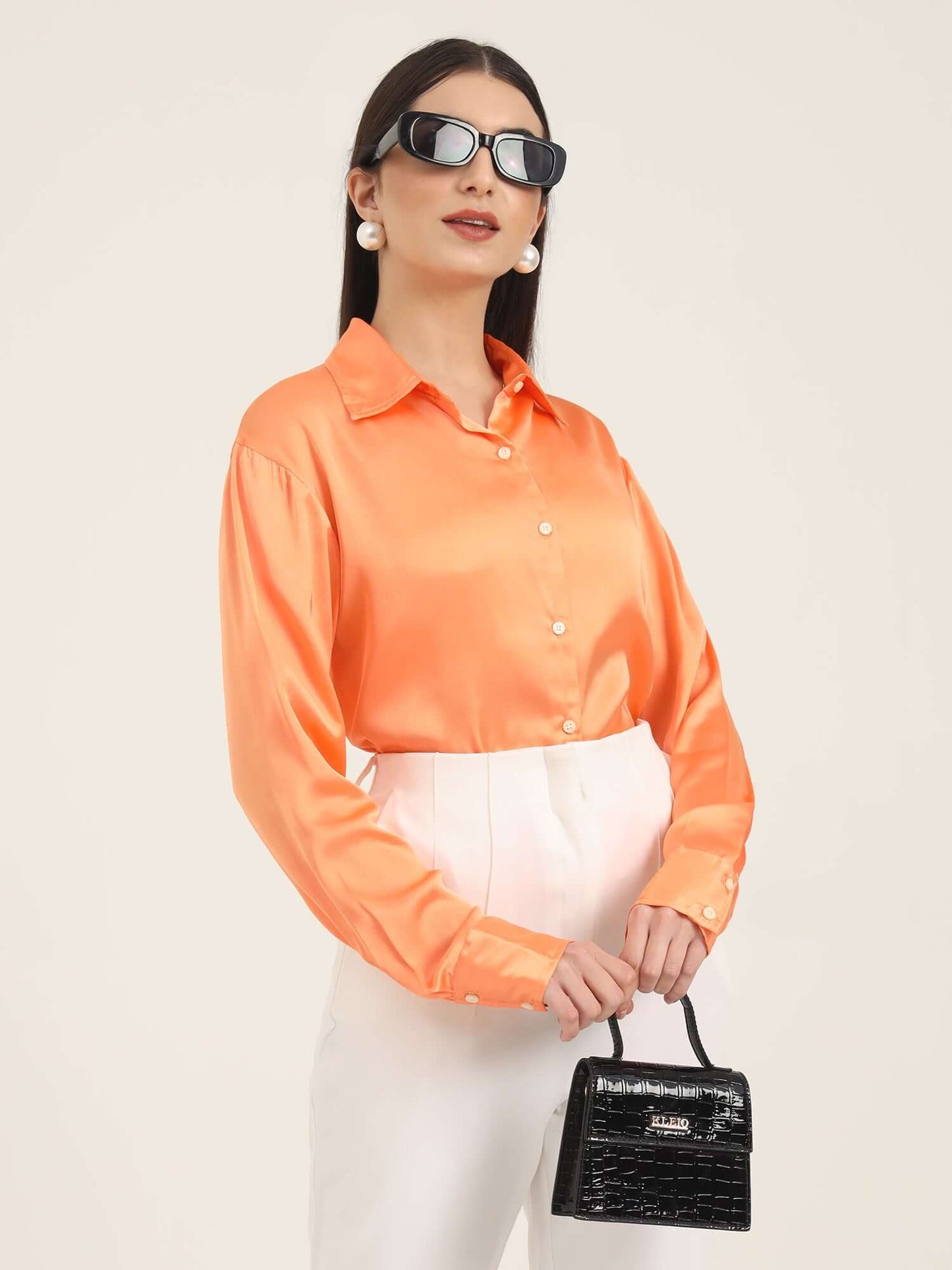 Crimson Orange Regular Fit Summer Satin Shirt