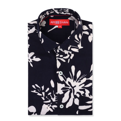 Women'S Premium Rayon Shirt With Navy Floral Print