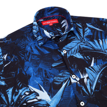 Women'S  Premium Rayon Shirt With Tropical Blue Print