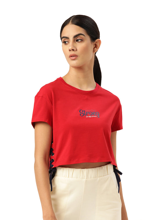Womens Premium Cotton Lycra Smart Fit Contrast Dori With Printed Top
