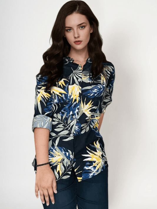 Women'S Premium Rayon Shirt With Jungle Print In Full Sleeve And Black Color