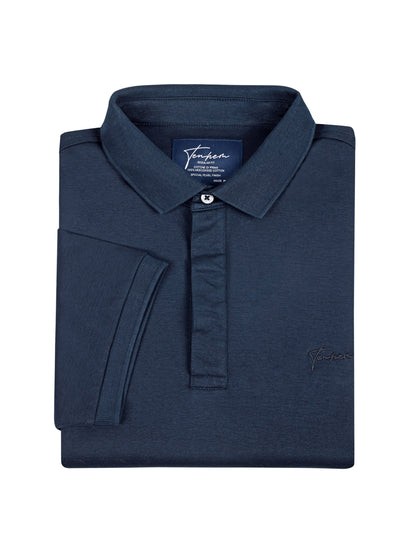 Mercerised Cotton Polo Shirt Interlock Regular Fit Navy