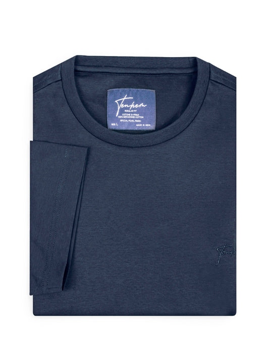 Mercerised Cotton T Shirt Interlock Regular Fit Navy
