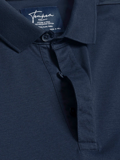 Mercerised Cotton Polo Shirt Interlock Regular Fit Navy