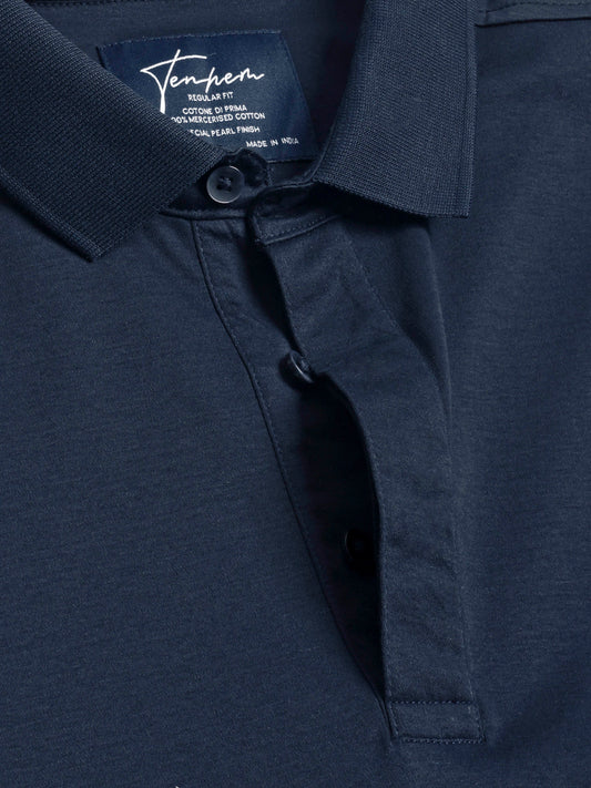 Mercerised Cotton Polo Shirt Interlock Regular Fit Navy