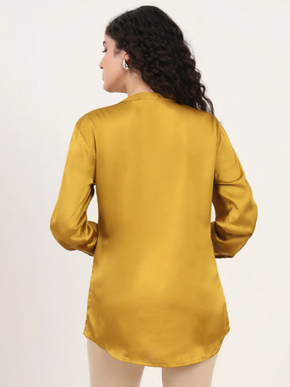 Summer Satin Mettalic Gold Front Pleated Tunic