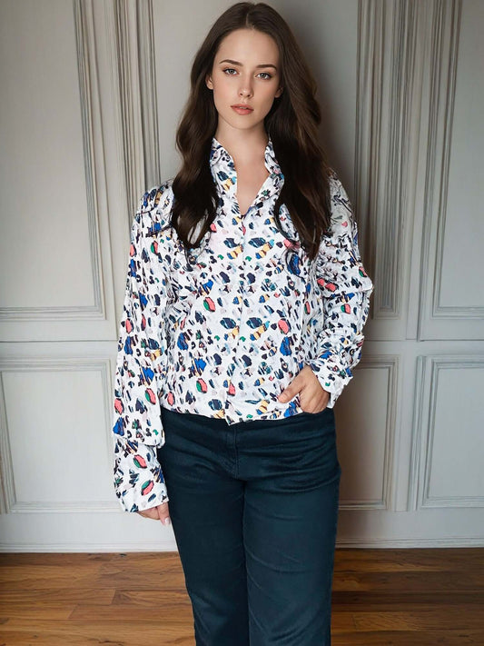 Women'S Premium White Printed Rayon Shirt