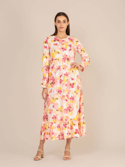 Rayon Printed Full Sleeve Maxi Dress