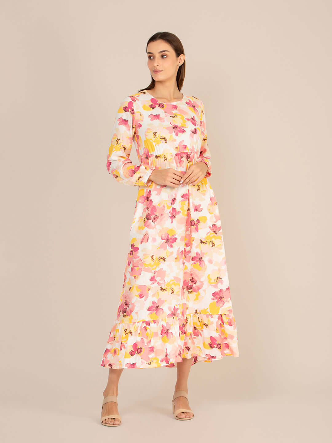 Rayon Printed Full Sleeve Maxi Dress