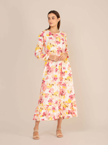 Rayon Printed Full Sleeve Maxi Dress