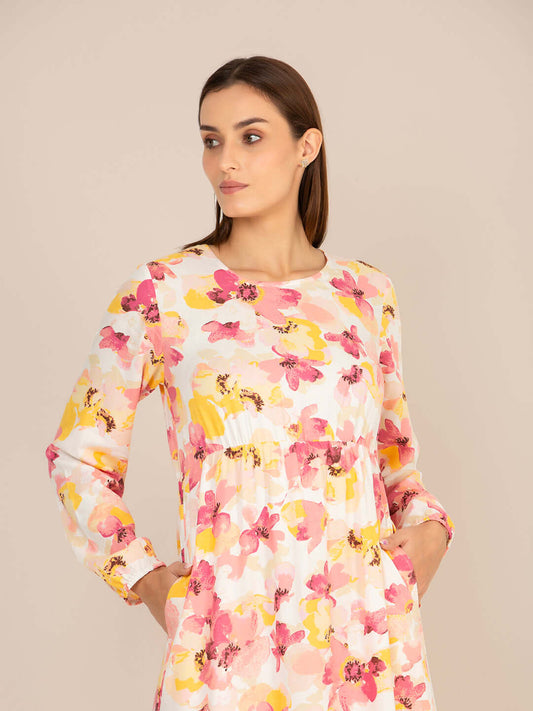 Rayon Printed Full Sleeve Maxi Dress