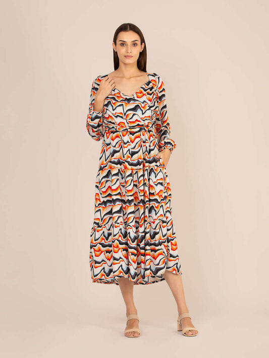 Rayon Printed A Line Full Sleeve Maxi Dress