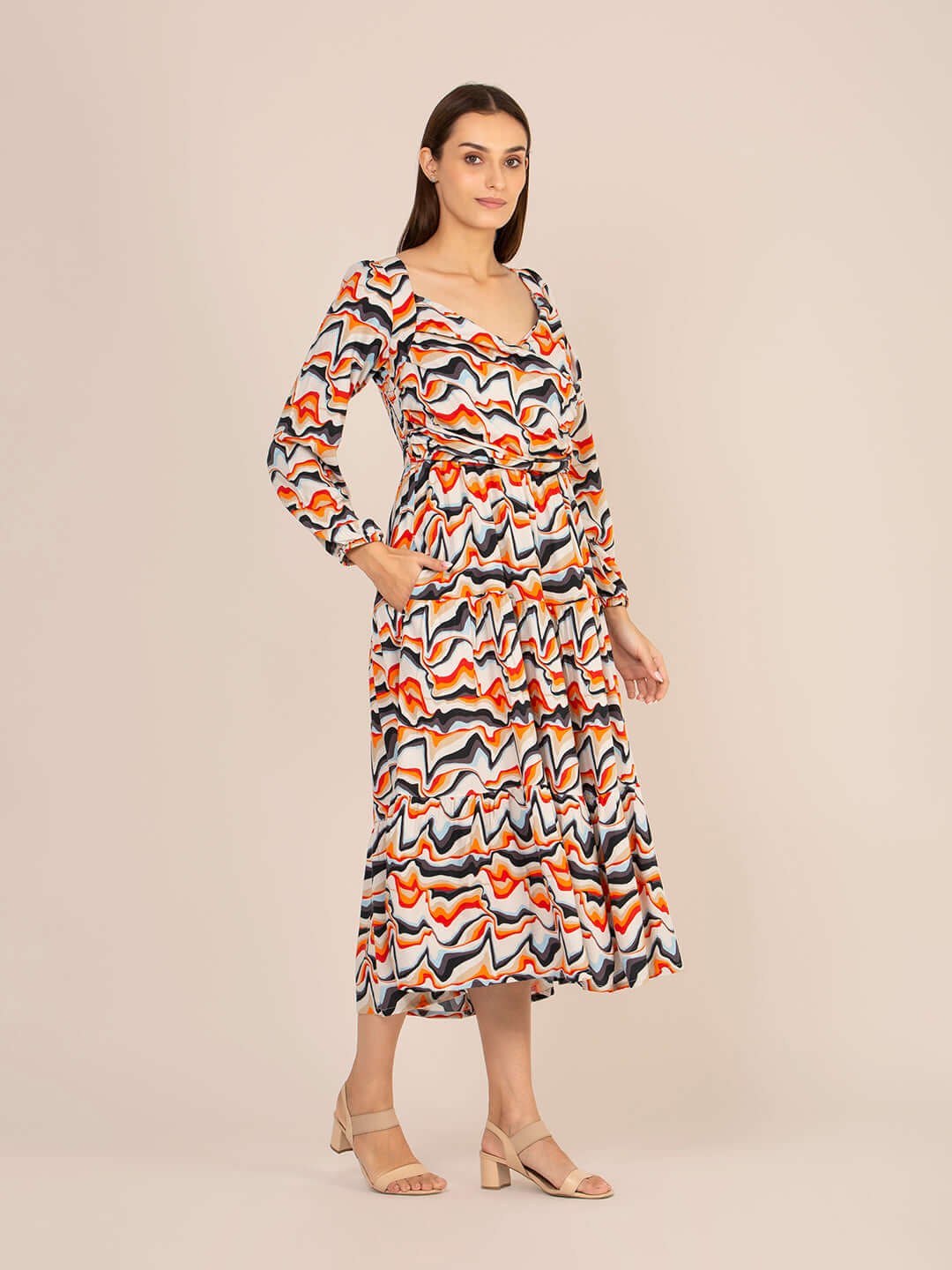 Rayon Printed A Line Full Sleeve Maxi Dress