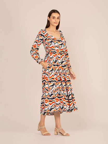 Rayon Printed A Line Full Sleeve Maxi Dress