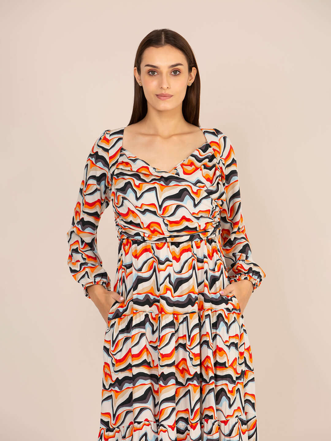 Rayon Printed A Line Full Sleeve Maxi Dress