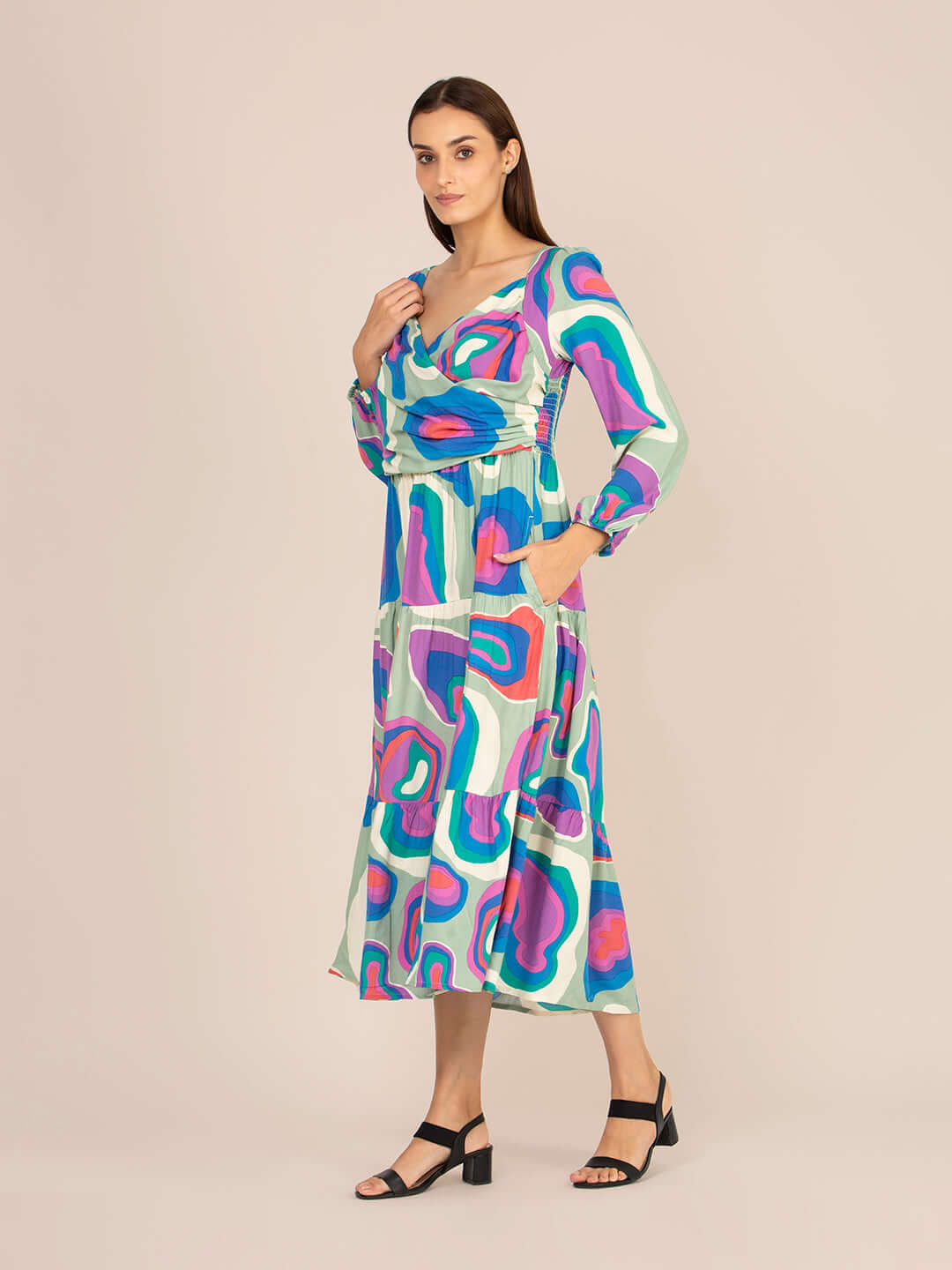 Rayon Printed A Line Full Sleeve Maxi Dress