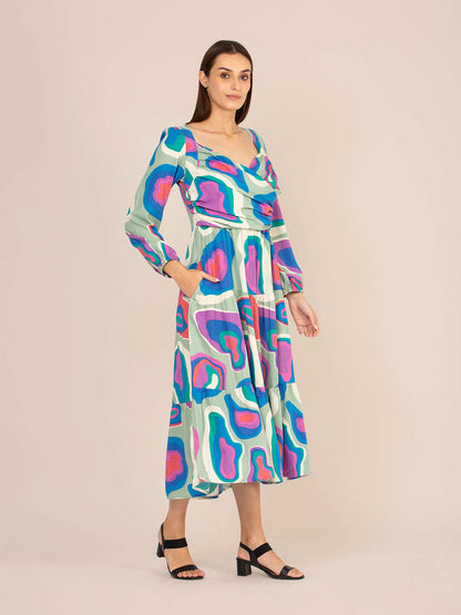 Rayon Printed A Line Full Sleeve Maxi Dress