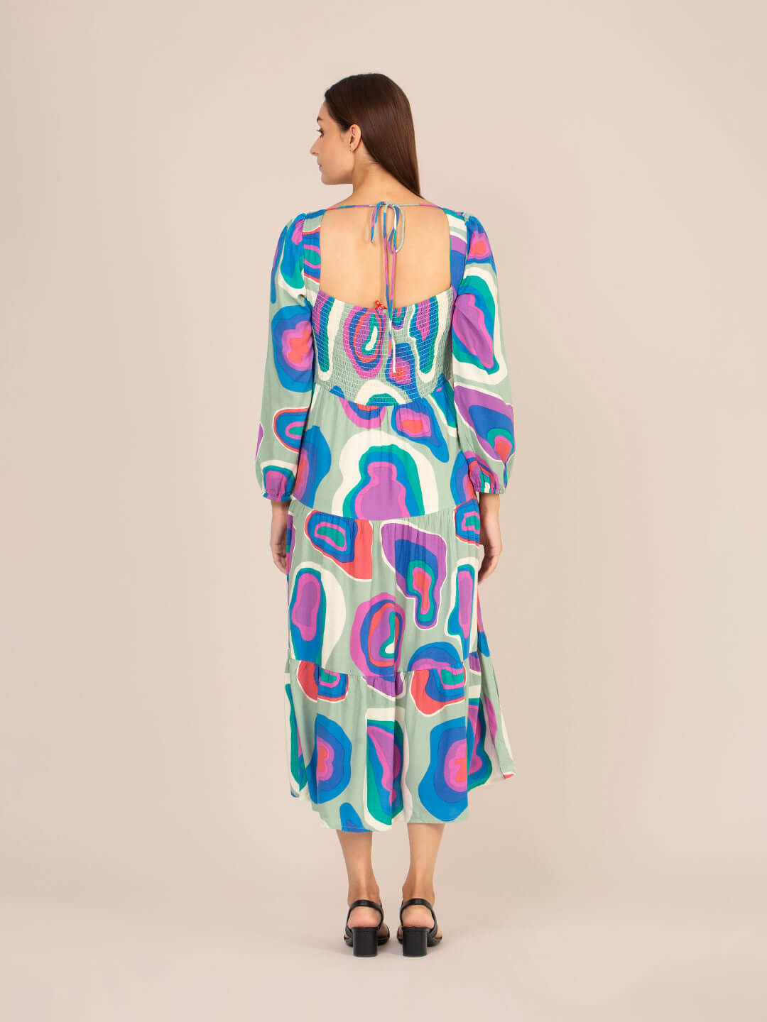 Rayon Printed A Line Full Sleeve Maxi Dress