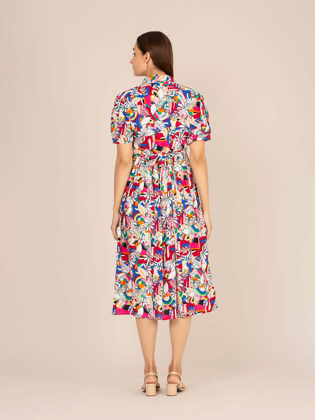 Rayon Printed Puff Sleeve A Line Shirt Dress