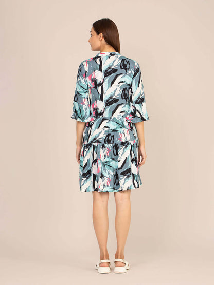 Rayon Printed Fit & Flare V Neck String Midi Dress