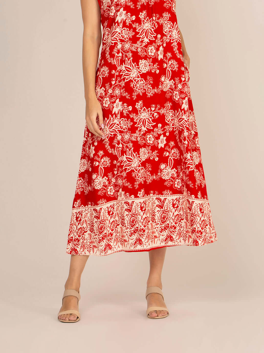 Rayon Printed V Neck Shoulder Strap Maxi Dress