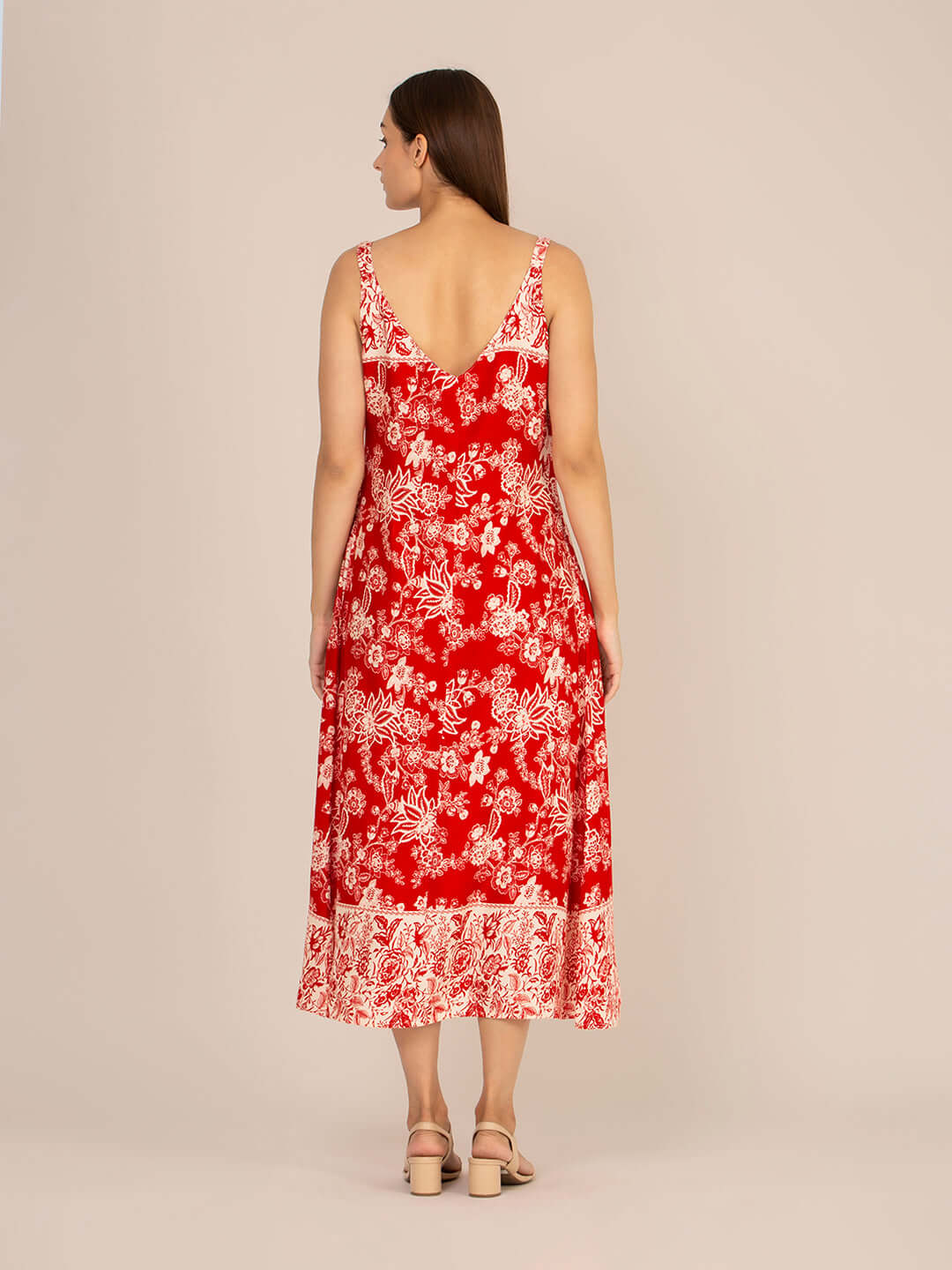 Rayon Printed V Neck Shoulder Strap Maxi Dress