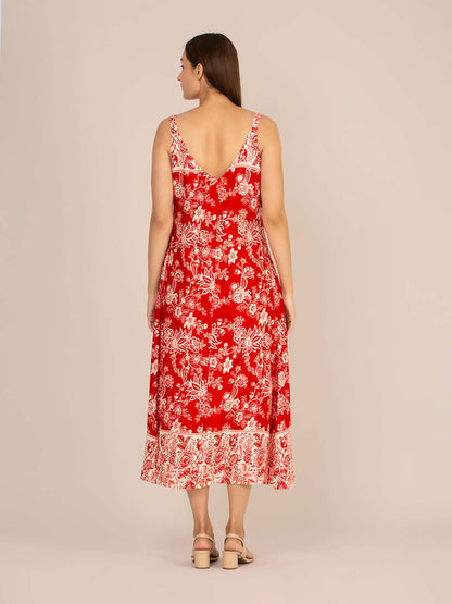 Rayon Printed V Neck Shoulder Strap Maxi Dress
