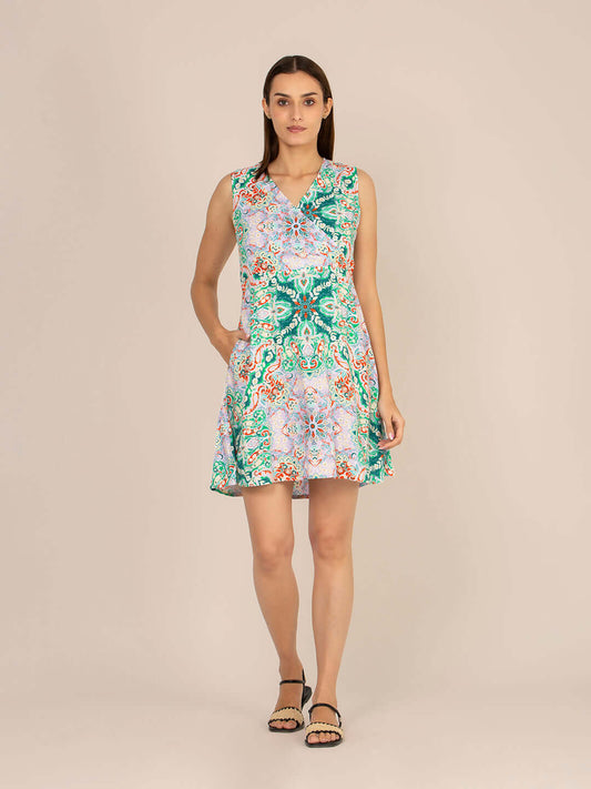 Rayon Printed Fit & Flare A Line Midi Dress