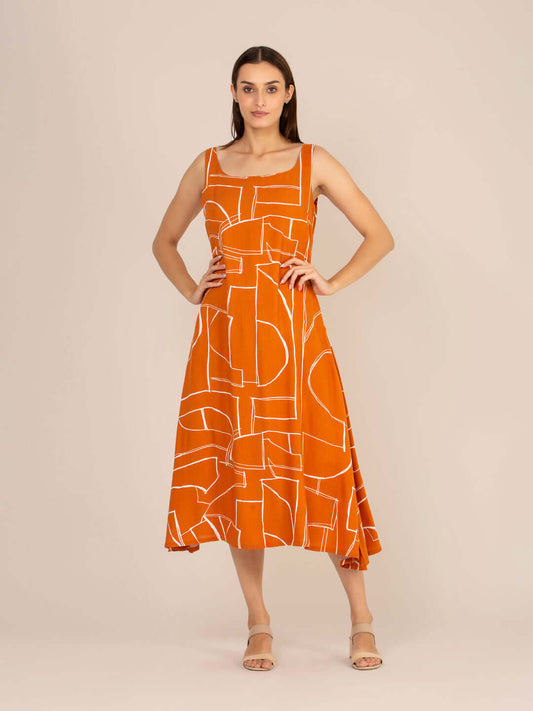 Rayon Printed Sleeveless Fit & Flare Maxi Dress