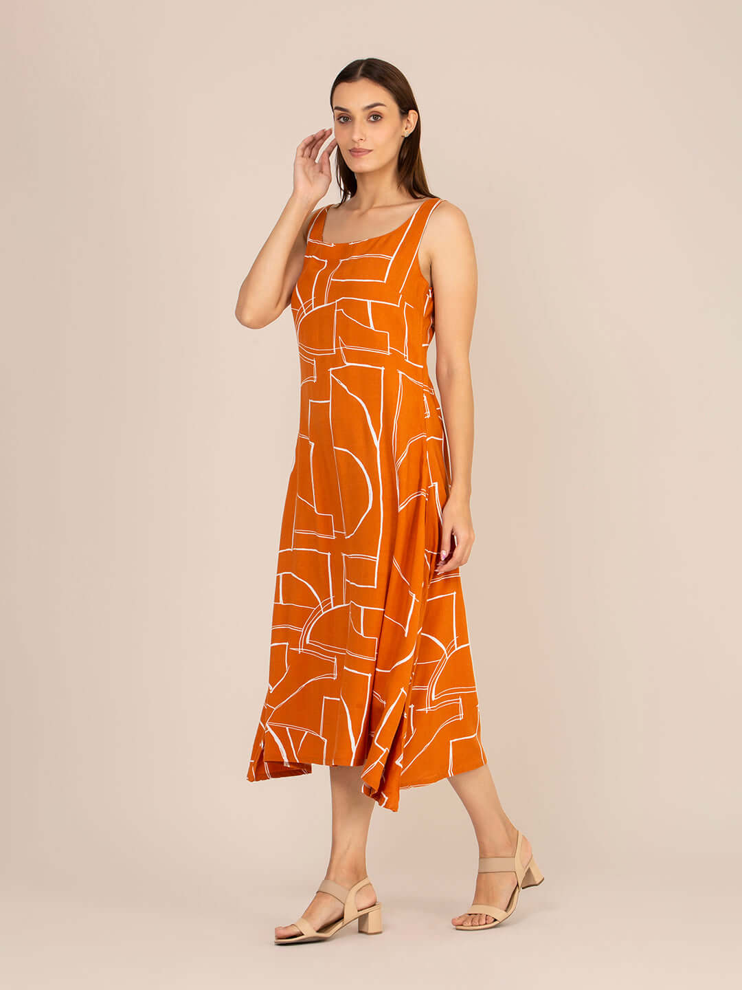 Rayon Printed Sleeveless Fit & Flare Maxi Dress