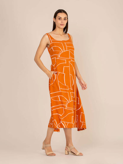 Rayon Printed Sleeveless Fit & Flare Maxi Dress