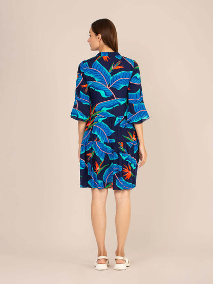 Rayon Printed Fit & Flare V Neck String Midi Dress