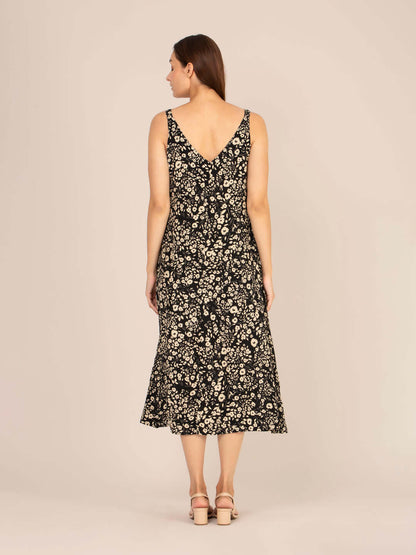 Rayon Printed V Neck Shoulder Strap Maxi Dress