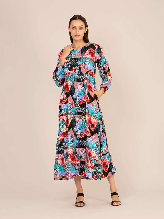 Rayon Printed Full Sleeve Maxi Dress