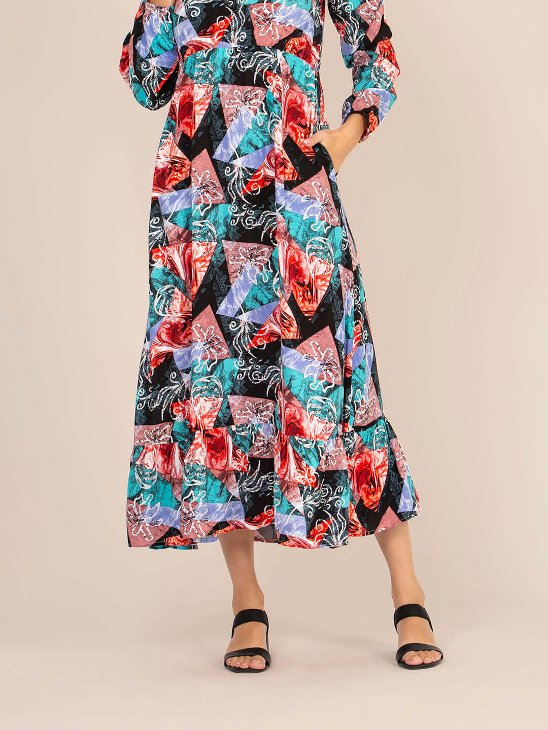 Rayon Printed Full Sleeve Maxi Dress